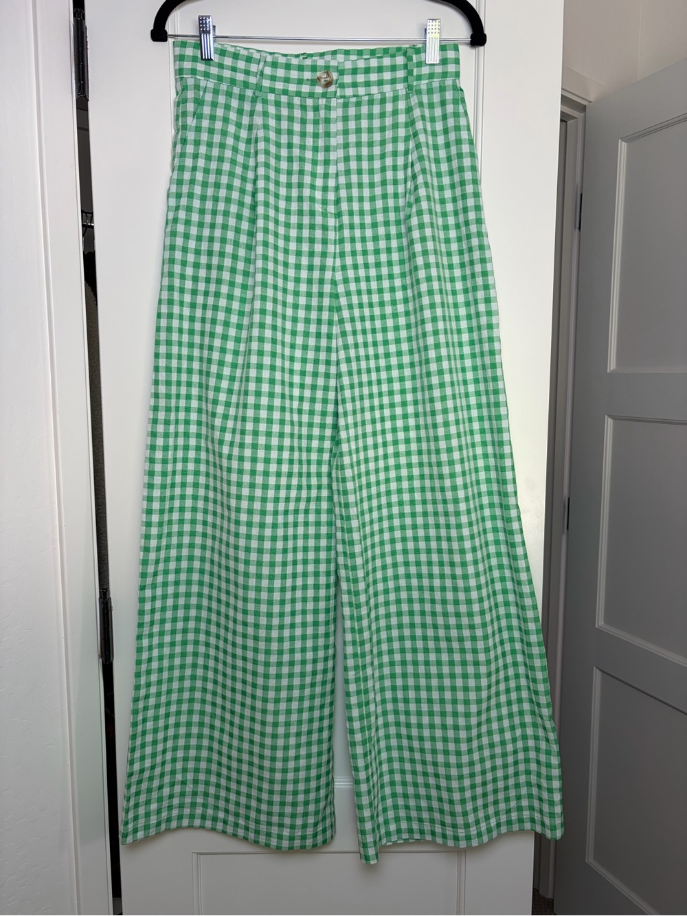 FRNCH Paris Gingham Checked Trouser Green Cotton Blend (Medium)